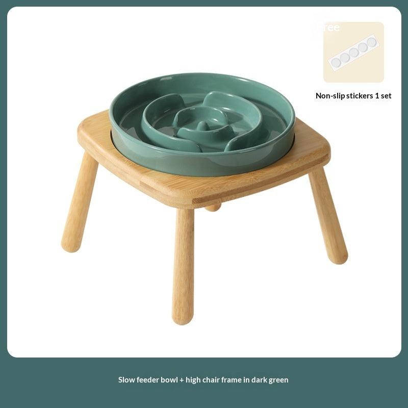Ceramic Slow Feeder Dog Bowl with Stand, Anti-Choking Tip-Proof