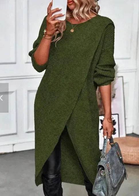 Front Split Winter Sweater Mini Tunic Dress