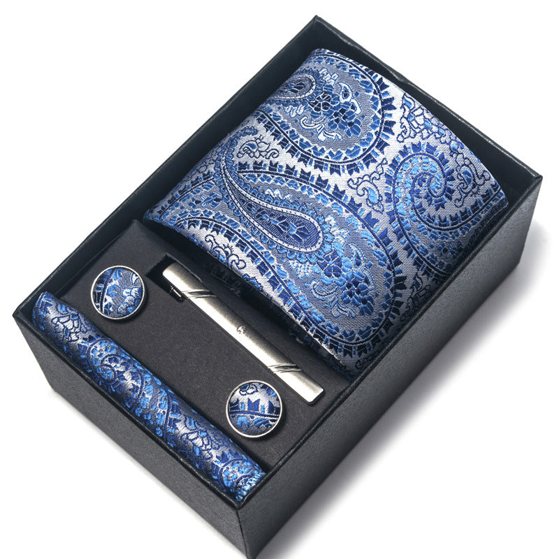 Men's Jacquard Woven Formal Tie Set – Rayon Arrow Necktie with Handkerchief, Tie Clip & Cufflinks | Canada & USA
