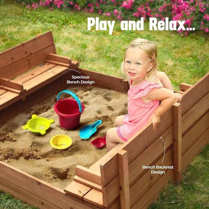 Play22 - Large Wooden Kids Sandbox with Lid
