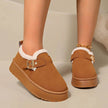 Fashion Round Toe Ankle Boots With Buckle Design Winter Warm Thickened Cotton Shoes Suede Flat Boot For Women
