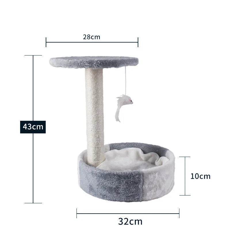 Cat Scratching Post with Platform & Hanging Toy – Multi Level Cat Tree Scratcher with Plush Bed
