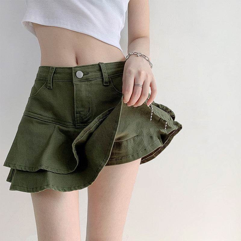 Women's White High Waist flared Mini  Denim Skirt golf skirt