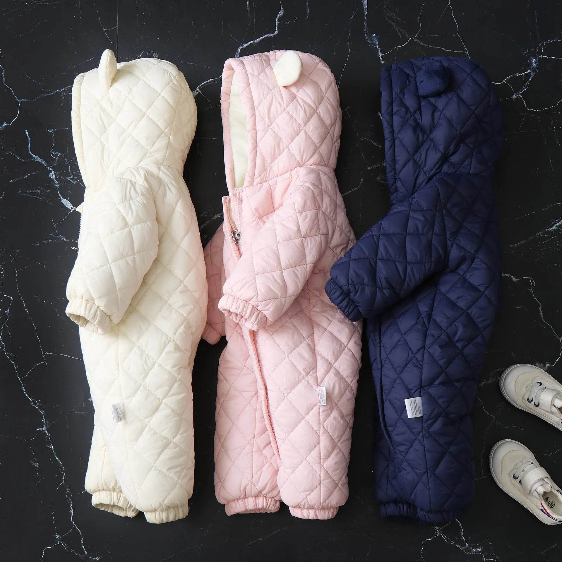 Hooded Fleece-lined Thick Baby Winter Romper Puffer Overall Jumpsuit