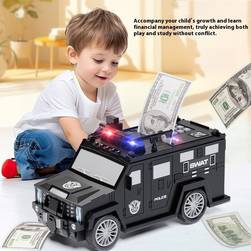 Cartoon Piggy Bank with Smart Face Unlock – Hummer Police Car Coin Bank | Canada & USA