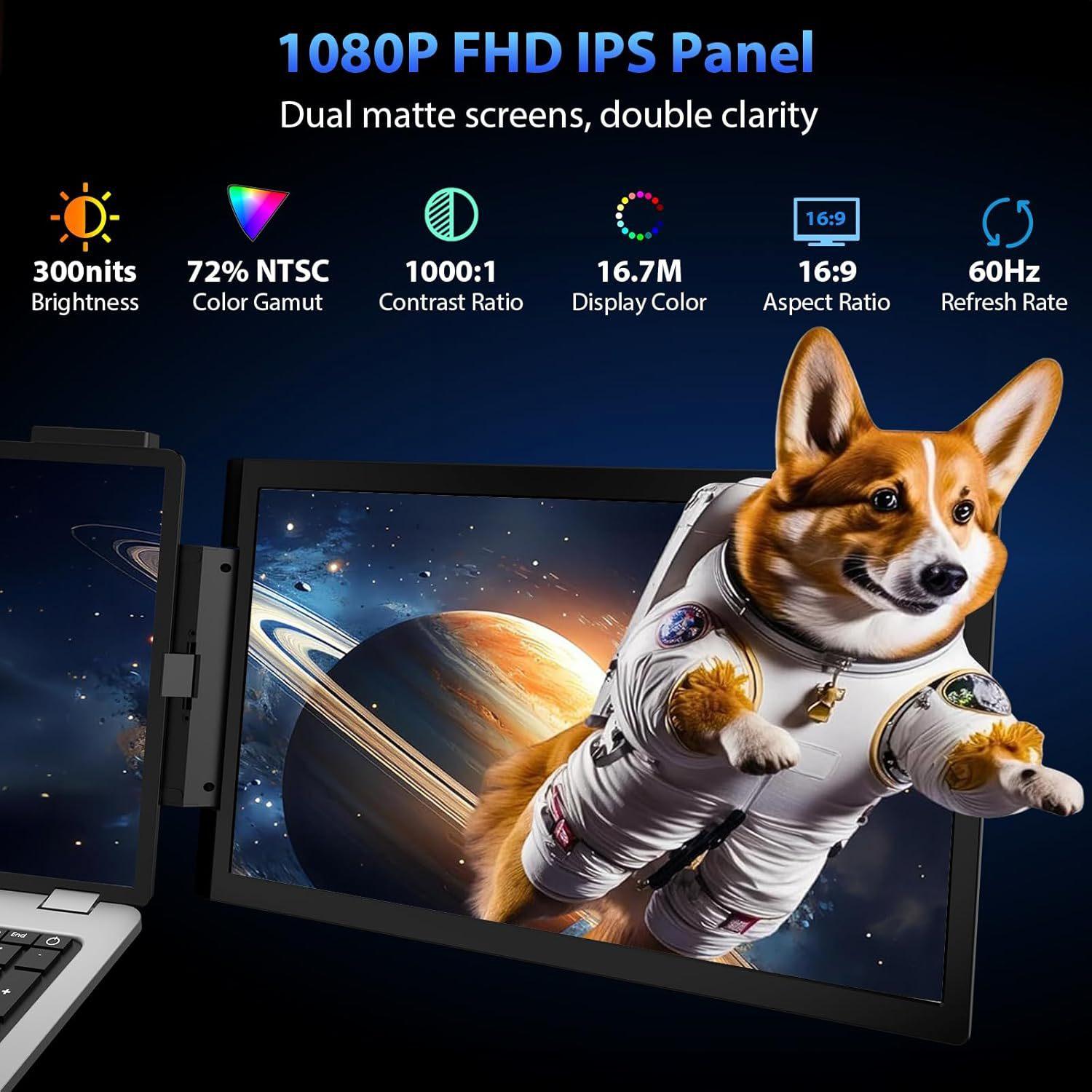 14-Inch Dual Screen Portable Monitor IPS 1080P Dual USB-C Laptop Expansion Screen