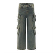 Punk Distressed Washed Denim Jeans Cargo Pant  Men