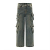 Punk Distressed Washed Denim Jeans Cargo Pant  Men