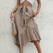 Women's Mid-length Lace-up Irregular Stitching Ruffle Midi Skirt