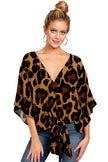 New V Neck Blouse Women Leopard Print Floral Tie Front Blouses Batwing Summer Oversize Ladies Tops
