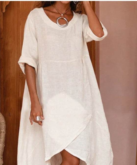 Women's Loose Casual Maxi Dress with Pocket – Cotton Linen Boho Long Dress