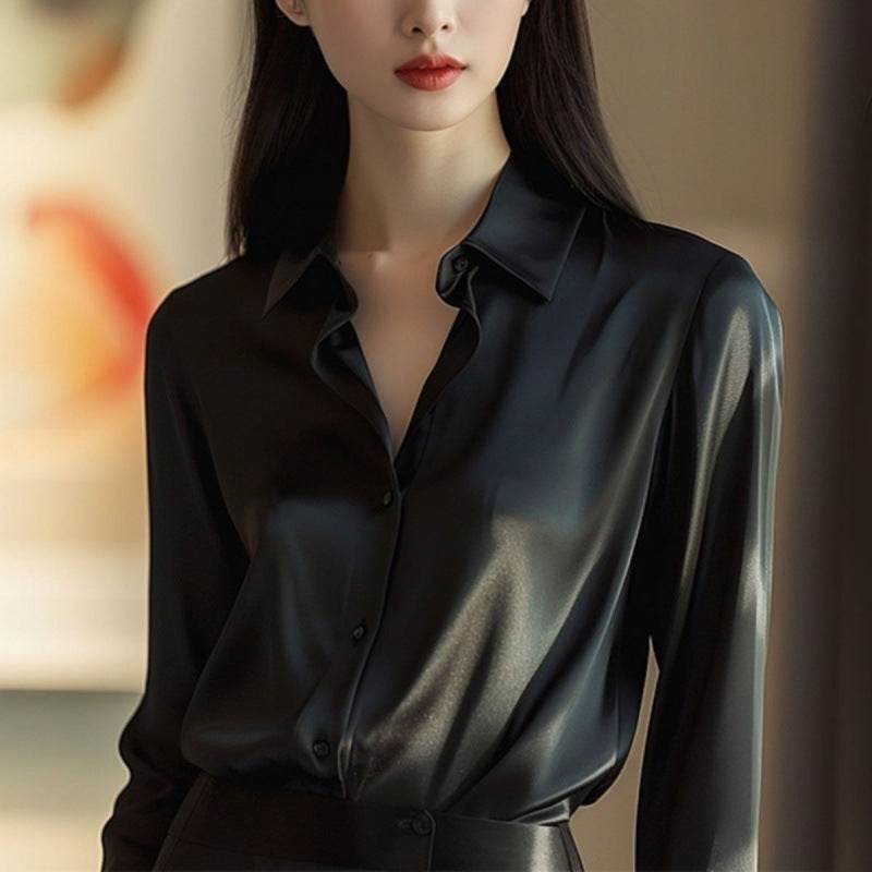 Professional Office Business Retro Unique Chic Satin Silk Blouse shirt Top for women