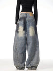 Splash Ink Ripped Machete Baggy Jeans Pant For Women Loose-fitting Wide-leg Trousers