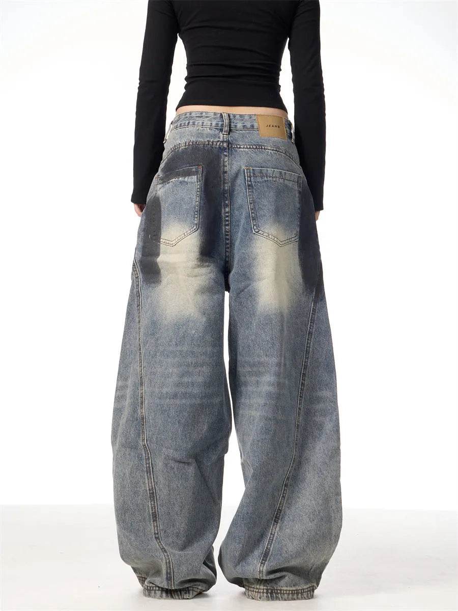 Splash Ink Ripped Machete Baggy Jeans Pant For Women Loose-fitting Wide-leg Trousers