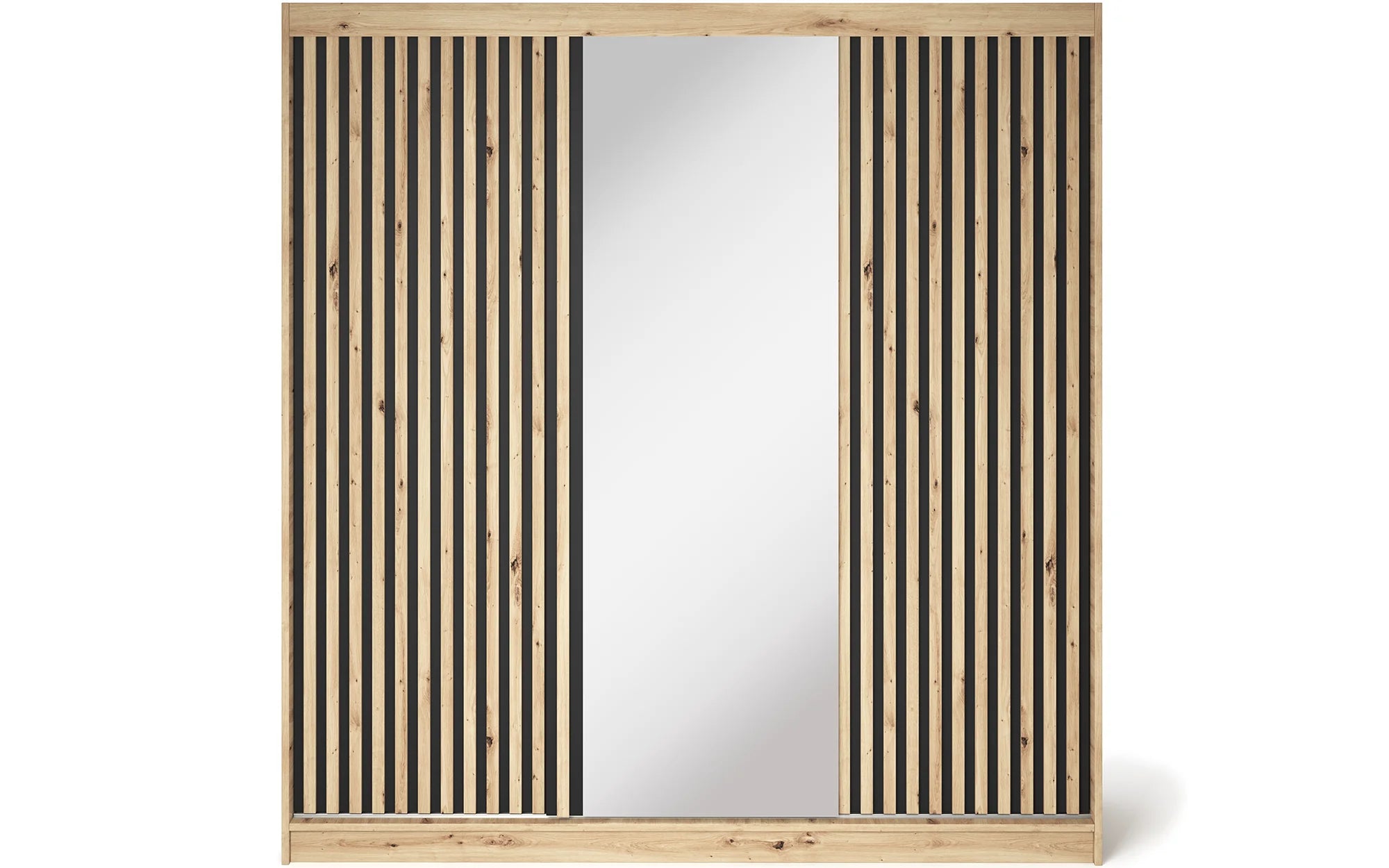 Emerio Mirrored 3 Sliding Door Freestanding Wardrobe - Maple Oak