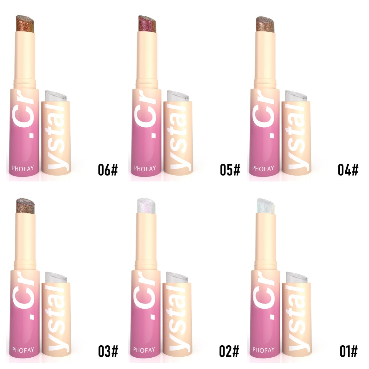 PHOFAY Crystal Jelly Highlight Stick – Shimmer Eyeshadow, Highlighter & Lip Balm (6 Shades)