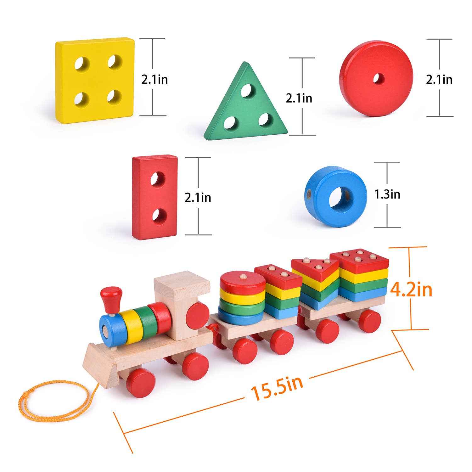 Fun Little Toys - Wooden Train Shape Sorter and Stacking Toy 25 Pcs