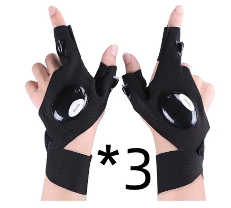 LED Outdoor Flashlight Fishing Half Finger Sports Lighted Gloves