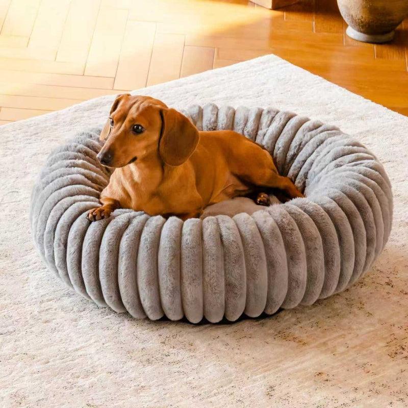 Round Plush Pet Bed – Fluffy Rabbit Fur Cat & Dog Mat, Washable Winter Warm