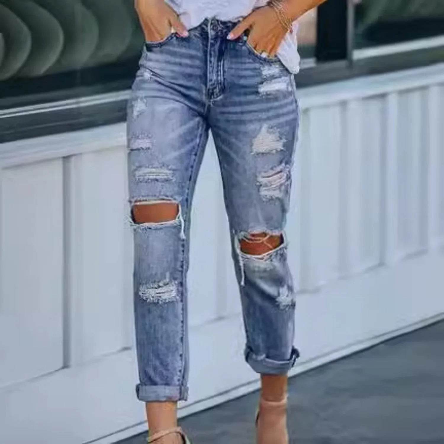 Ripped Slim Fit Baggy Jeans Pant For Women