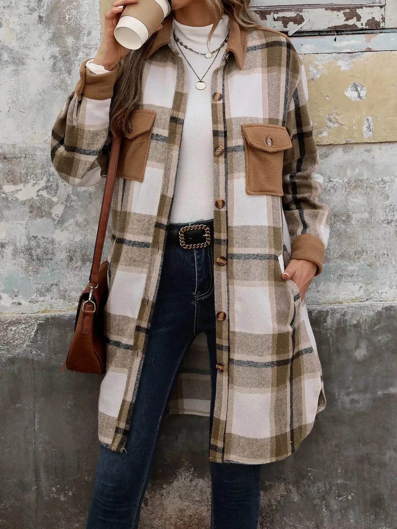 plaid jacket womens outfit Winter cashmere  Jacket Outwear for women