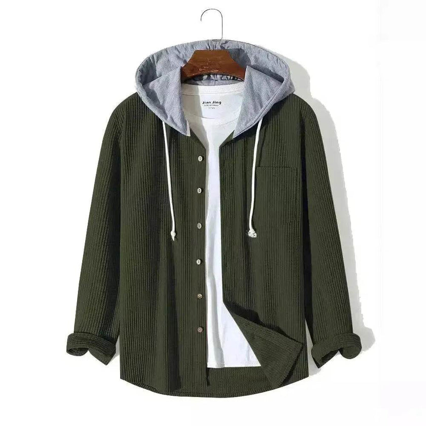 Men's Autumn And Button down Waffle Hoodie Cardigan