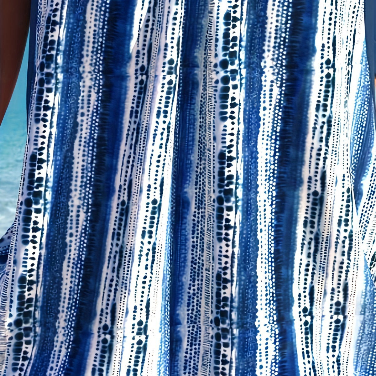 Women's Striped Swimsuit Skirt Set – Nylon Spandex Two-Piece Swimwear in Blue (XL–5XL)