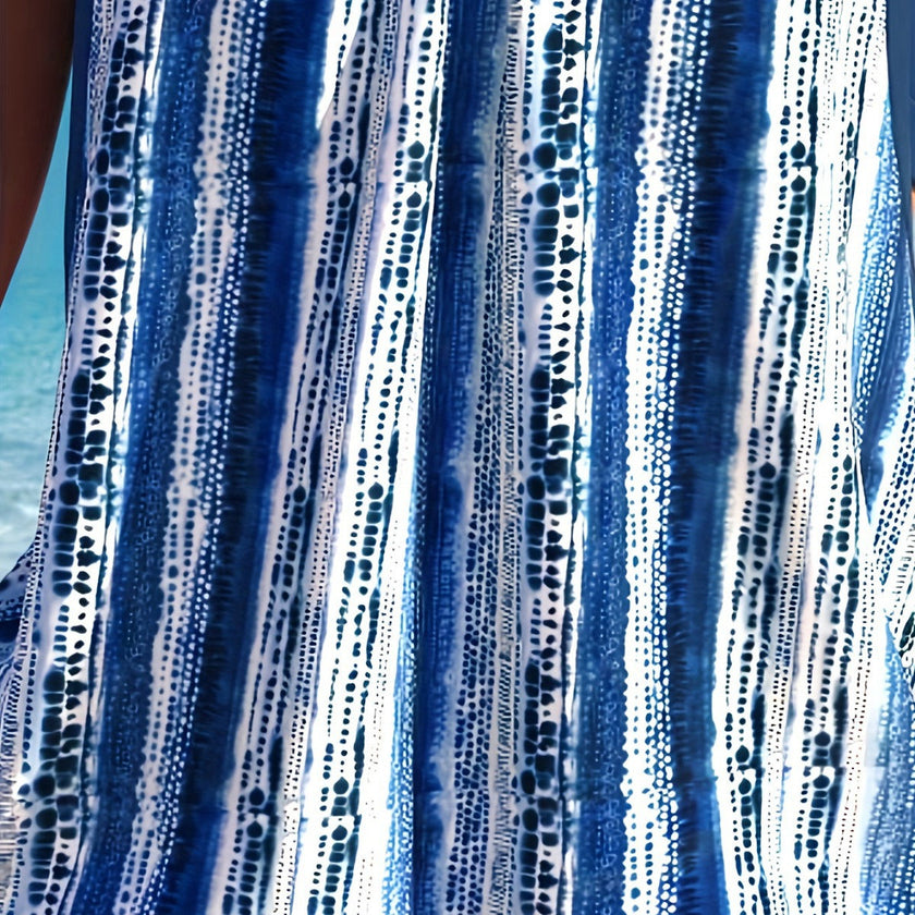 Women's Striped Swimsuit Skirt Set – Nylon Spandex Two-Piece Swimwear in Blue (XL–5XL)