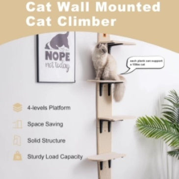 Wooden Door-Mounted Wall Cat Tree – Minimalist Wood Cat Climbing Frame