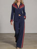 Women's Western Colorblock Lapel Shirt & Wide-Leg Pants Two-Piece Set – Navy Blue | Canada & USA