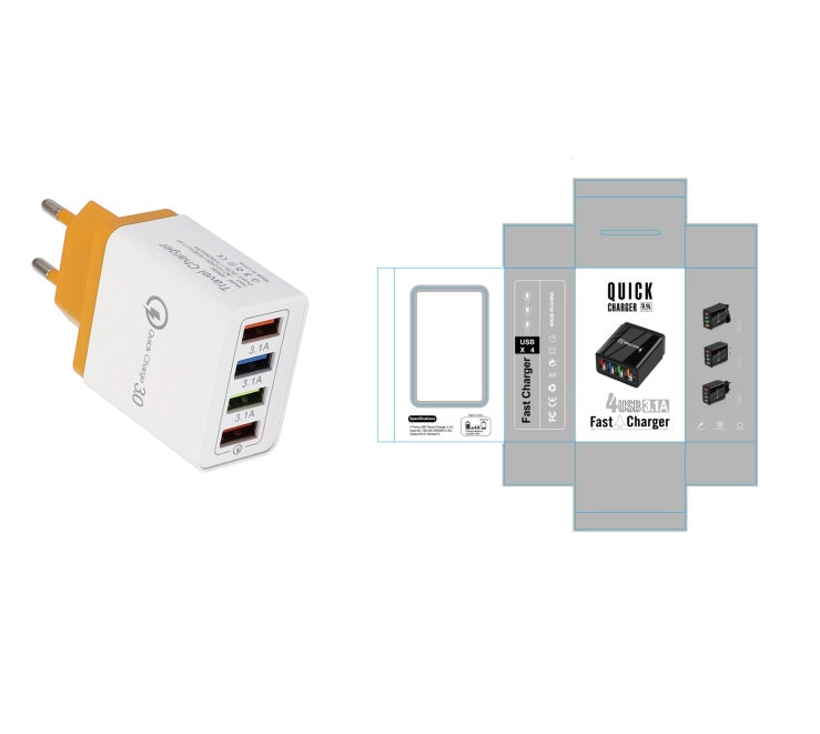 4-Port USB Wall Charger with Quick Charge 3.0 – EU, UK & US Plug | Multi-Colour