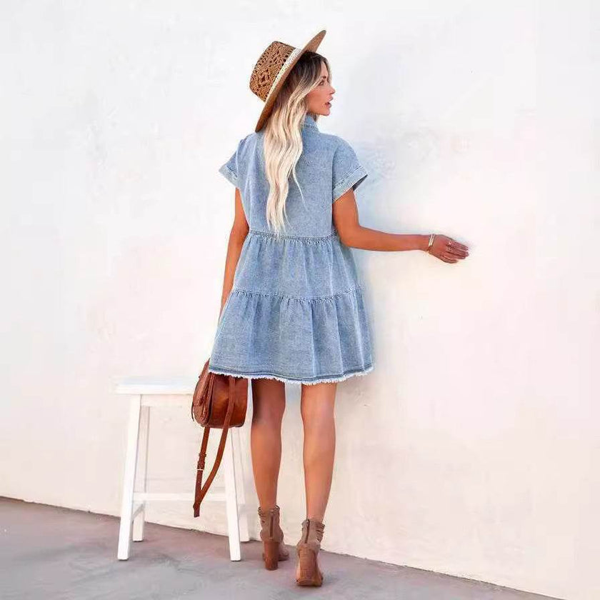 Casual Fashion Denim Short Sleeve loose mini Dress