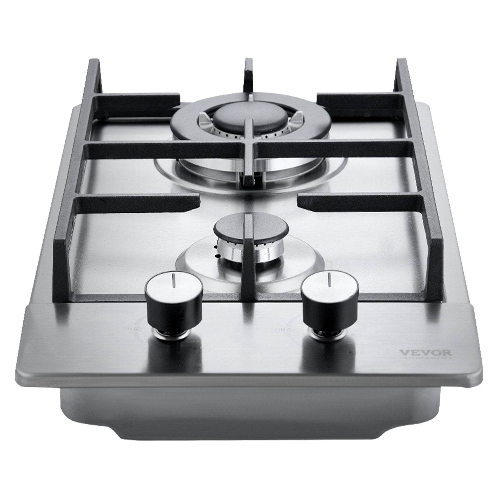 Gas Cooktop 12 Inch, Max 12250BTU 2 Burners Built-in Stainless Steel Gas Stove Top, LPG NG Convertible Dual Fuel Natural Gas Hob With Thermocouple Protection