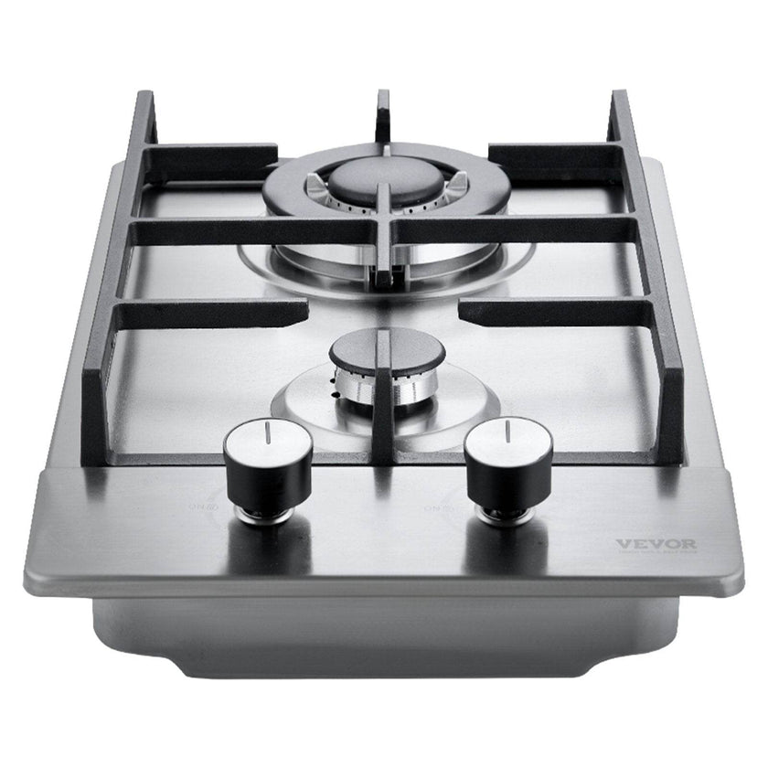 Gas Cooktop 12 Inch, Max 12250BTU 2 Burners Built-in Stainless Steel Gas Stove Top, LPG NG Convertible Dual Fuel Natural Gas Hob With Thermocouple Protection