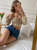 New Spring Summer Boho floral Long sleeve Crop tank top women