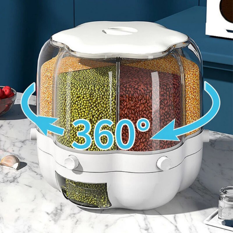 360° Rotating Rice & Grain Storage Container – Sealed Cereal Dispenser with Moisture-Proof Design