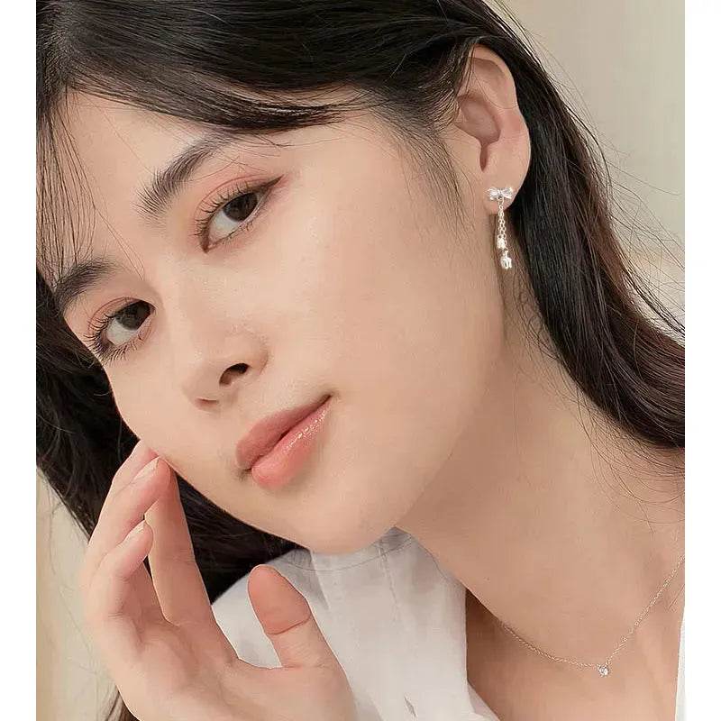 Silver Drop Earrings Tassel Bone Stud Earrings