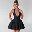 Women's Deep V-Neck Halter Mini Dress – Backless Party & Date Night Dress