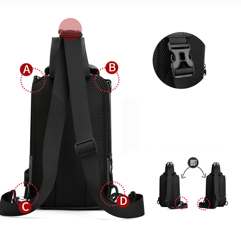 Men's Multifunction Nylon Backpack Crossbody Shoulder Bag with USB Charging Port