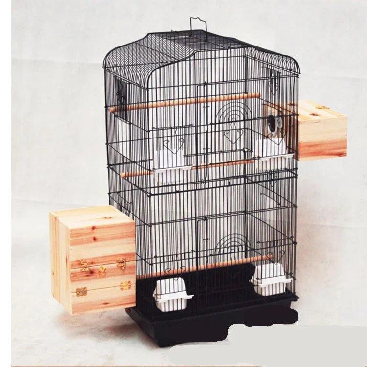 Wire Bird Parrot Cage with Wooden Perches – Black & White | 46×36×93cm