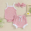 Casual Newborn Baby girl Romper suit with head bowtie headband Two piece for newborn baby girl