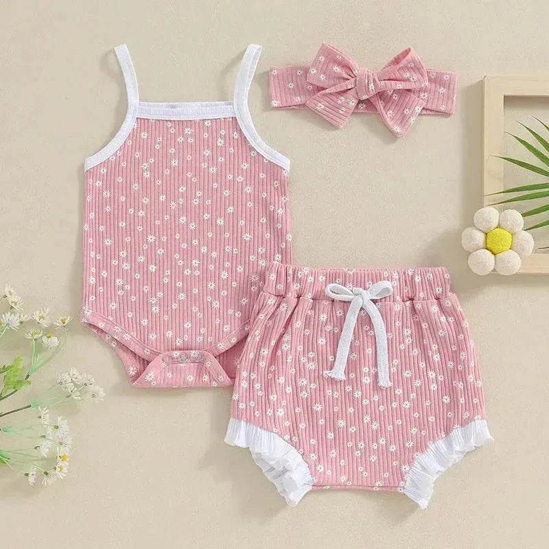 Casual Newborn Baby girl Romper suit with head bowtie headband Two piece for newborn baby girl