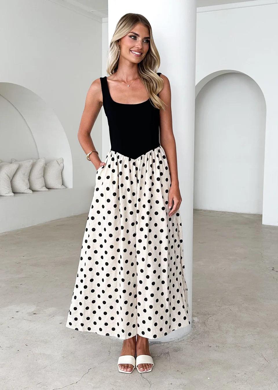 Women's Casual Polka-Dot Slip Dress – Sleeveless Summer Sundress