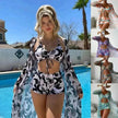 3pcs Pring Bikini With Long Sleeve Cardigan Fashion Summer Beach Swimsuit Women