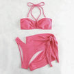 3pcs Solid Color Stripe Swimsuit Charming Summer Beach Bikini Set Womens Clothing