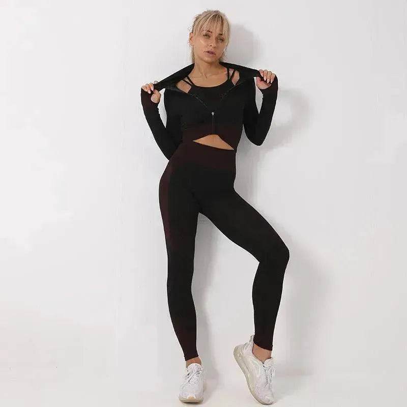 Women's 3-Piece Seamless Gym Workout Set – Leggings, Crop Top & Sports Bra Yoga Fitness Outfit S–4XL