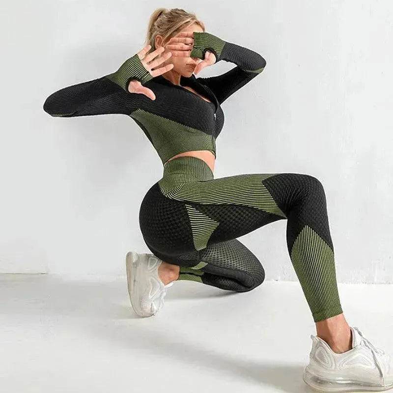 Women's 3-Piece Seamless Gym Workout Set – Leggings, Crop Top & Sports Bra Yoga Fitness Outfit S–4XL
