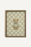 OURSON TRICOT, Oeuvre sur toile rigide, encadré brun chêne (collective)