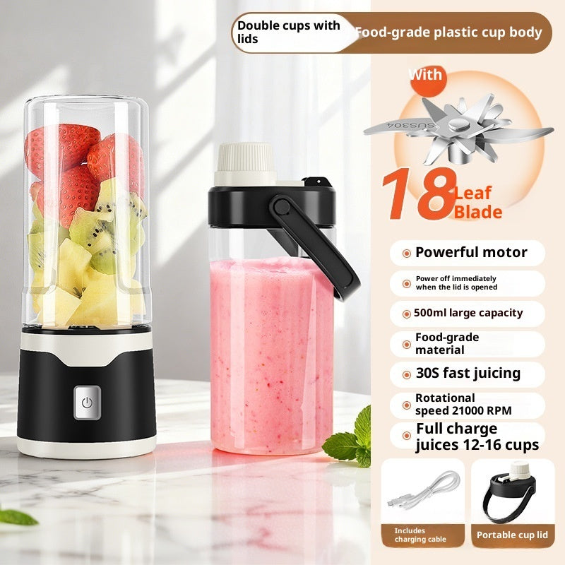 Rechargeable Electric Juicer Cup – Portable USB Blender with 6-Blade & Double Cup | 500ML