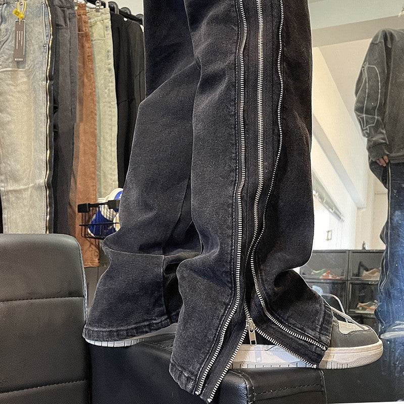 American Zippered Denim Straight Trousers For Men Jeans